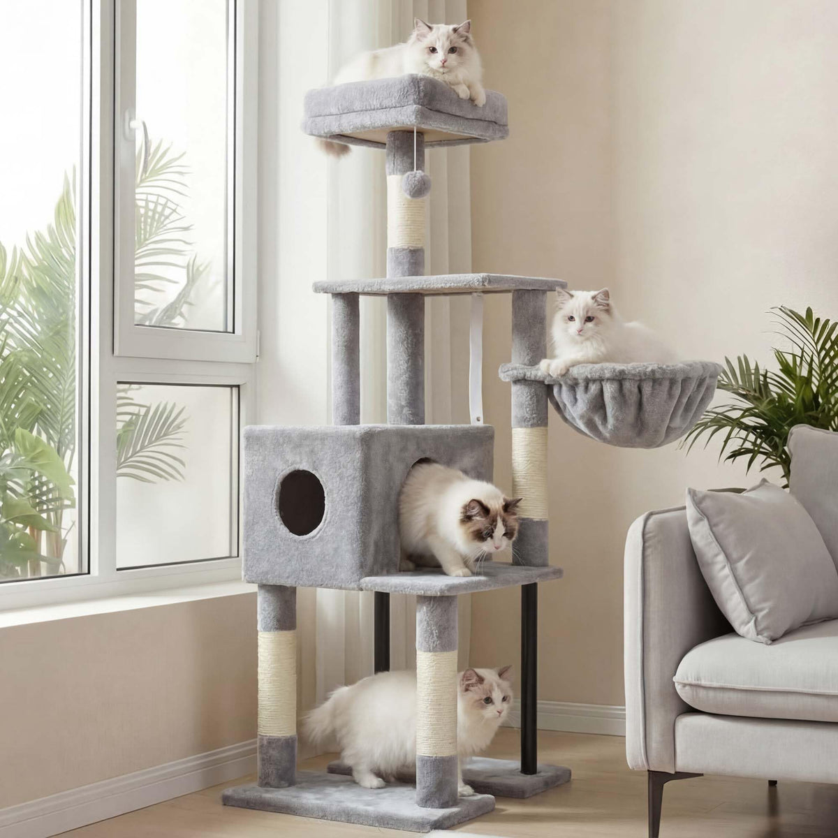 Cat Tree with Toy (Light Gray / 49.2 inch)