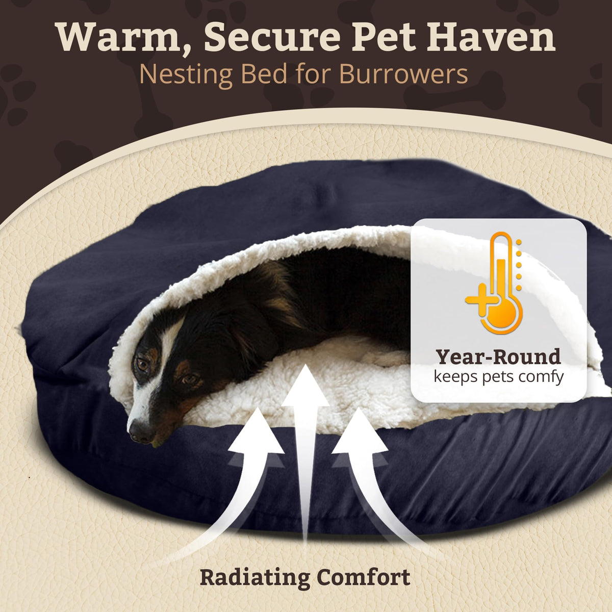 Cozy Cave Dog Bed (35.0"L x 35.0"W x 8.0"Th / Navy)