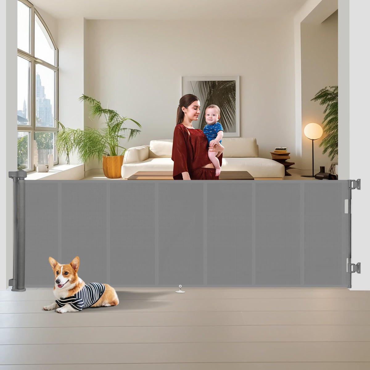 150 inch Reinforced Retractable Baby Gates 42 inch Tall (Gray / 42" Tall x 150" Wide)