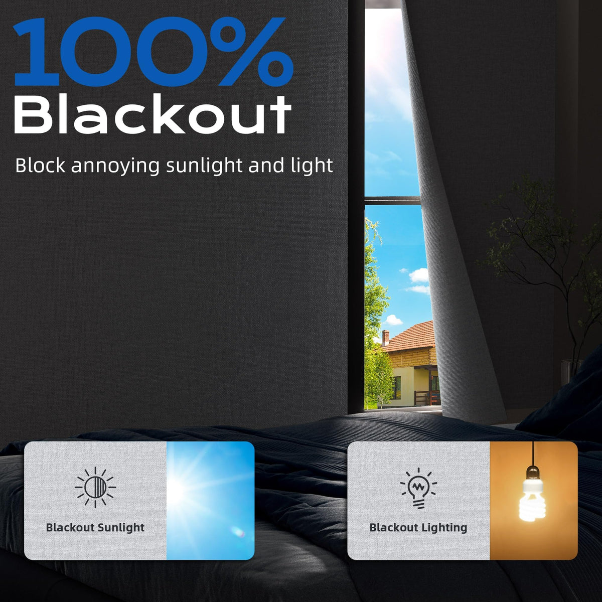 Linen Blackout Curtains for Bedroom (Cray / 58"W x 100"H)