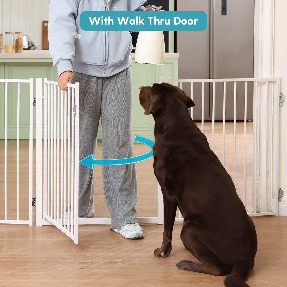 Freestanding Dog Gate with Door for Indoor & Outdoor (White / 【8 Panels with Door】208"W×30"H)