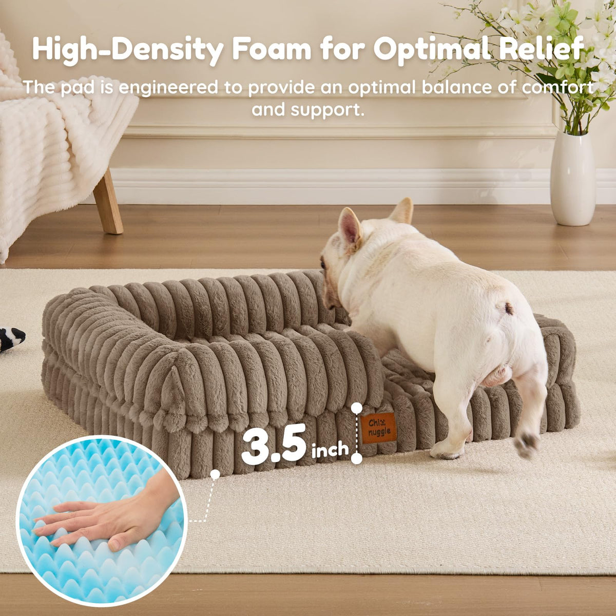 Faux Fur Orthopedic Dog Bolster Bed (Rectangular Taupe / M(30*24*7))