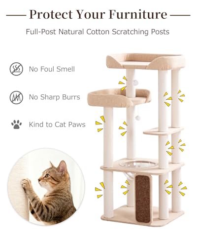 53" Cat Tree Tower for Large Cats (Ivory 53")