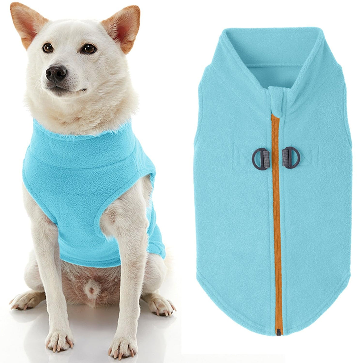 Zip Up Fleece Dog Sweater (Large chest (~20") / Turquoise)