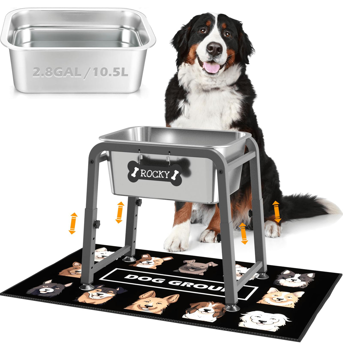 2.8 Gallon Elevated Dog Water Bowl (Grey-2.8 GAL / Height: 10.4-15.2")