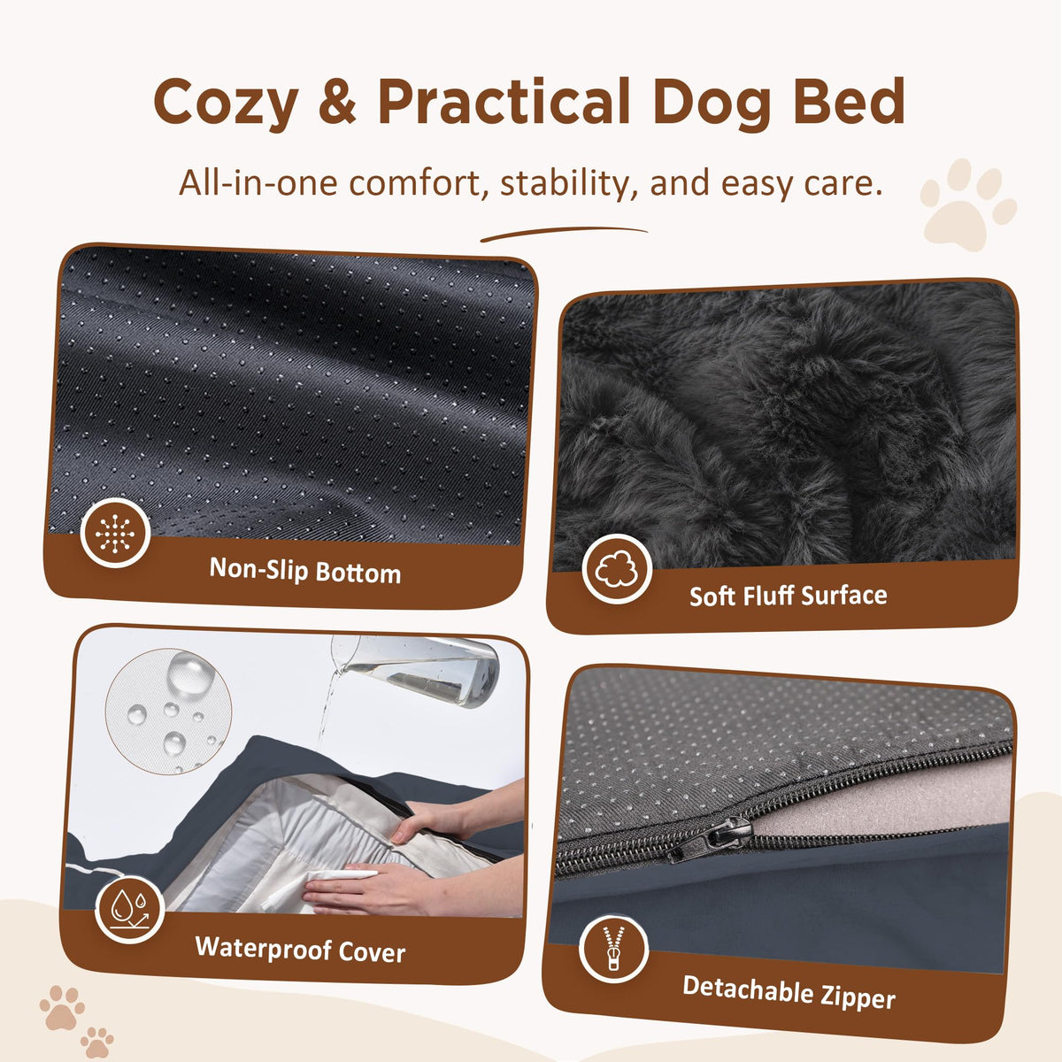 Waterproof Orthopedic Dog Beds for Extra Large Dog (45.0"L x 35.0"W x 8.5"Th / Dark Grey)