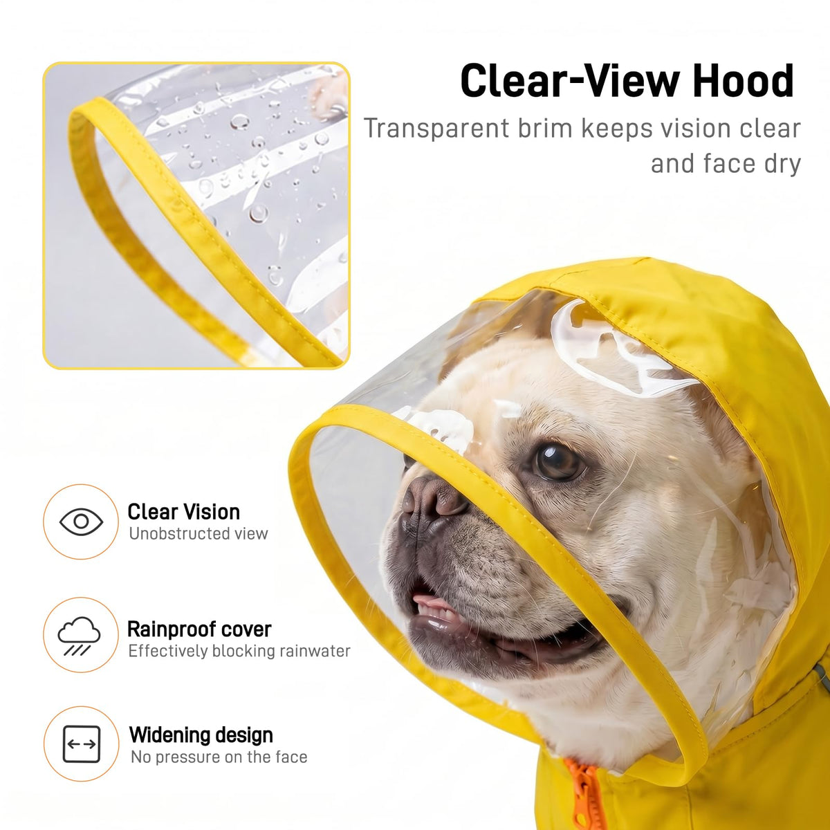 Dog Raincoat Rain Jacket with Clear Hood and Broad Chest Fit (Yellow / Medium)