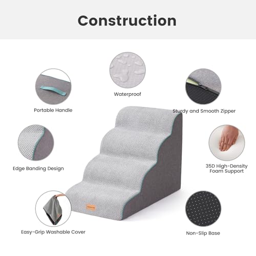 4 Step Dog Stairs for Small Dogs 18.5" H (Grey / 28"D x 15.7"W x 18.5"H)