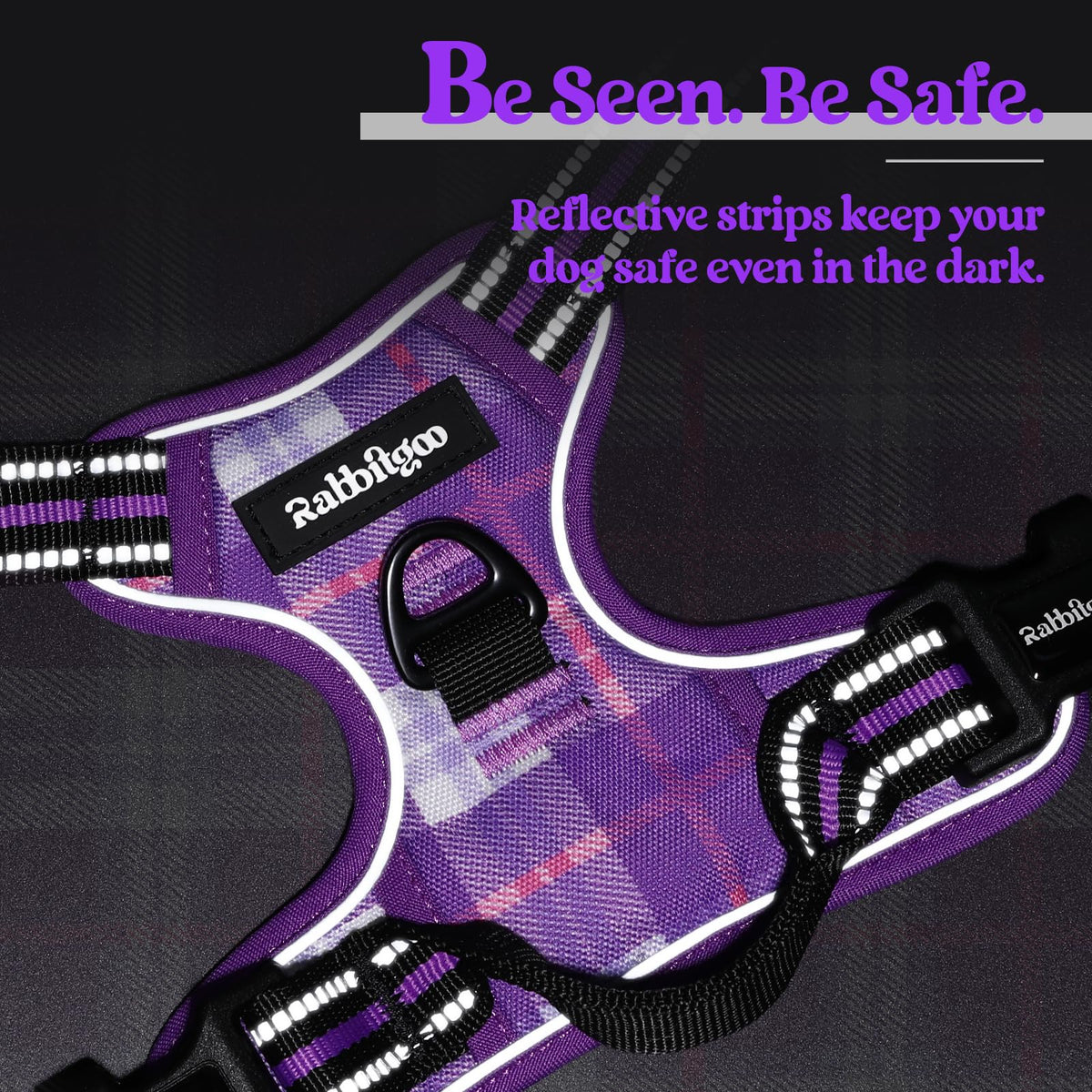 Dog Harness No Pull for Small Dogs with 2 Leash Clips (Small / Purple Plaid)