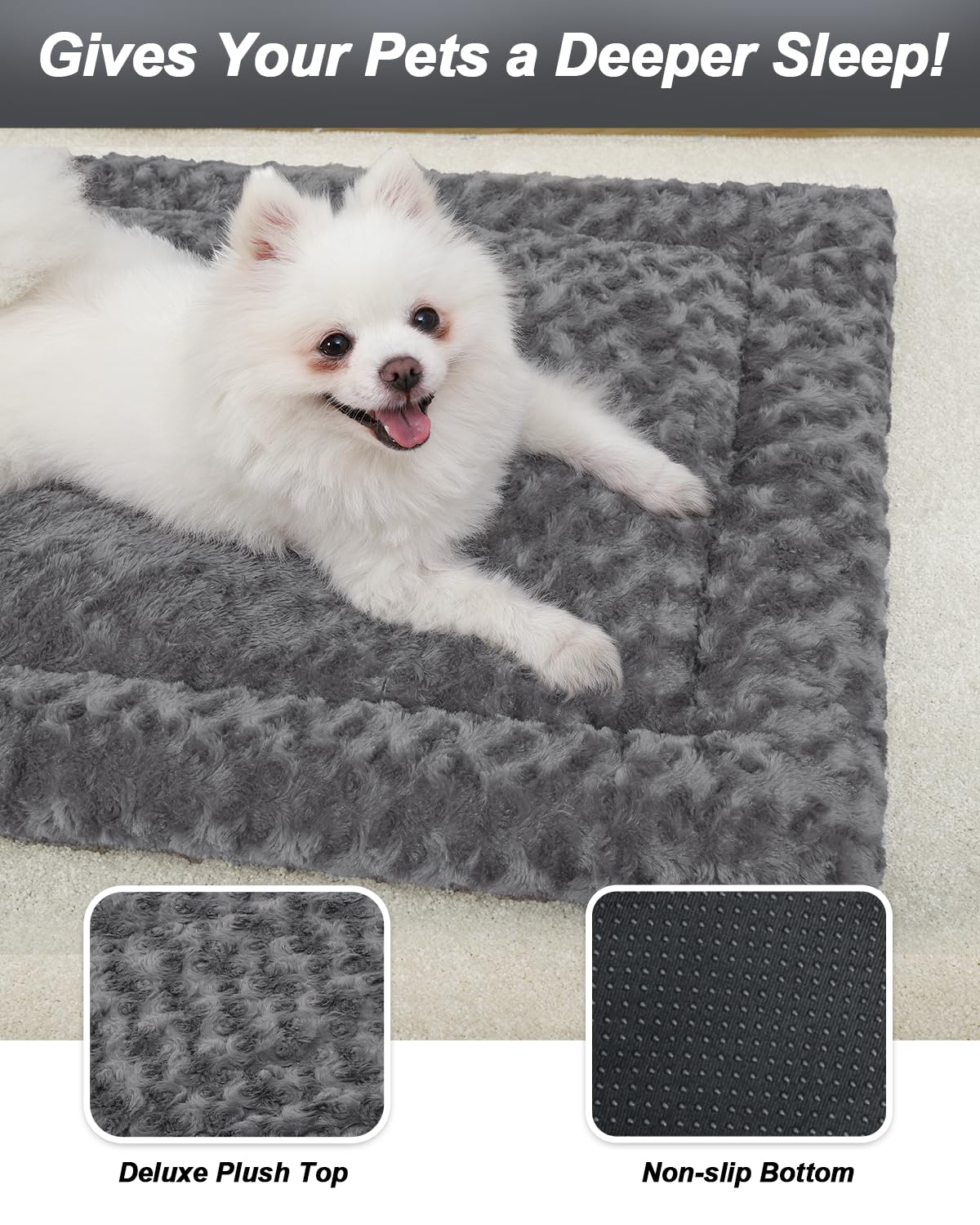 Washable Dog Bed Mat Medium Size Fluffy Pet Crate Pad 36x23 (Grey / 36.00" x 23.00" x 1.50")