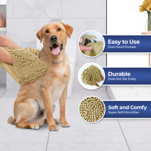 Doggy Dryer Highly Absorbent Microfiber Washable Dog Shammy Quick Drying Towel Absorber (31.5"L x 14"W / Beige)