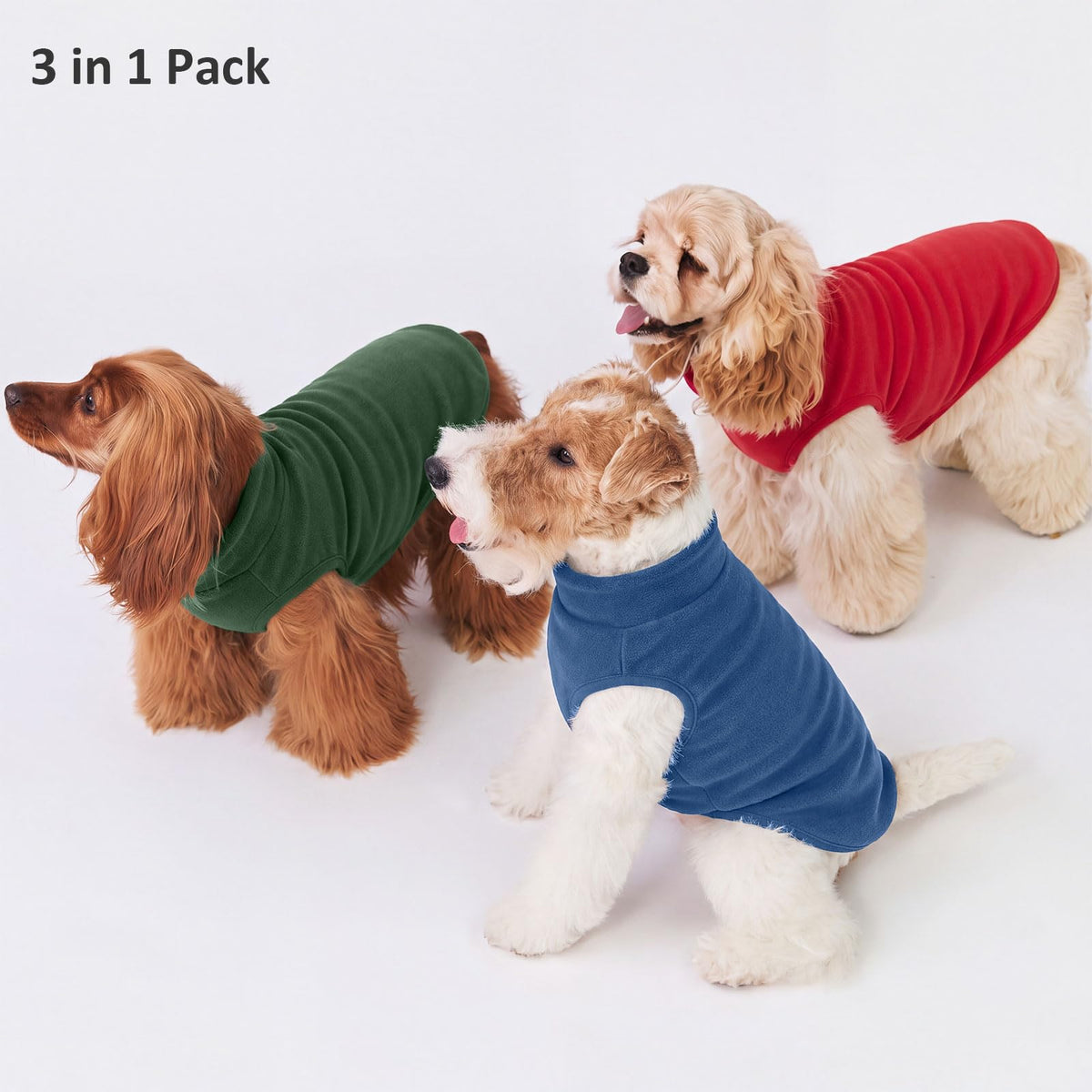 3 Pack Fleece Dog Sweaters for Small Dogs (Red+Green+Blue / Large)