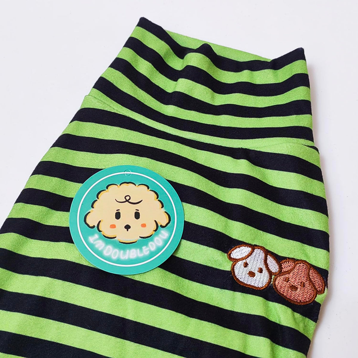 Turtleneck Dog Shirt Cute Doggie Embroidery Super Soft Dog Sweatshirt Stretchy Striped Puppy Pullover for Cats Small Medium Large Dogs (Green Striped / X-Small)
