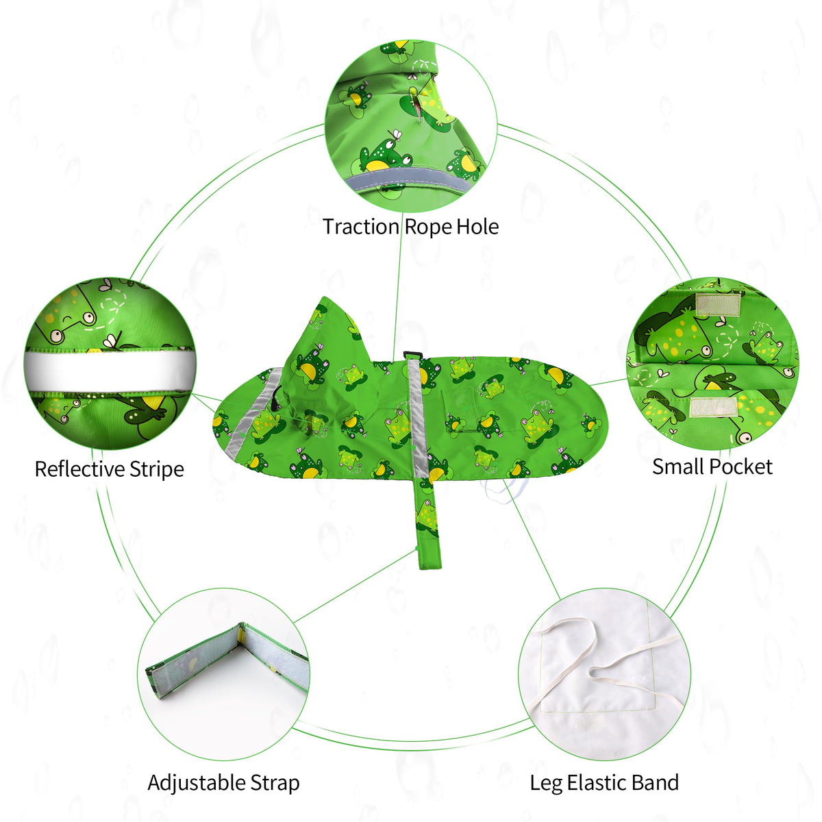 Large Dog Raincoat Adjustable (Green Frog / X-Large (Pack of 1))