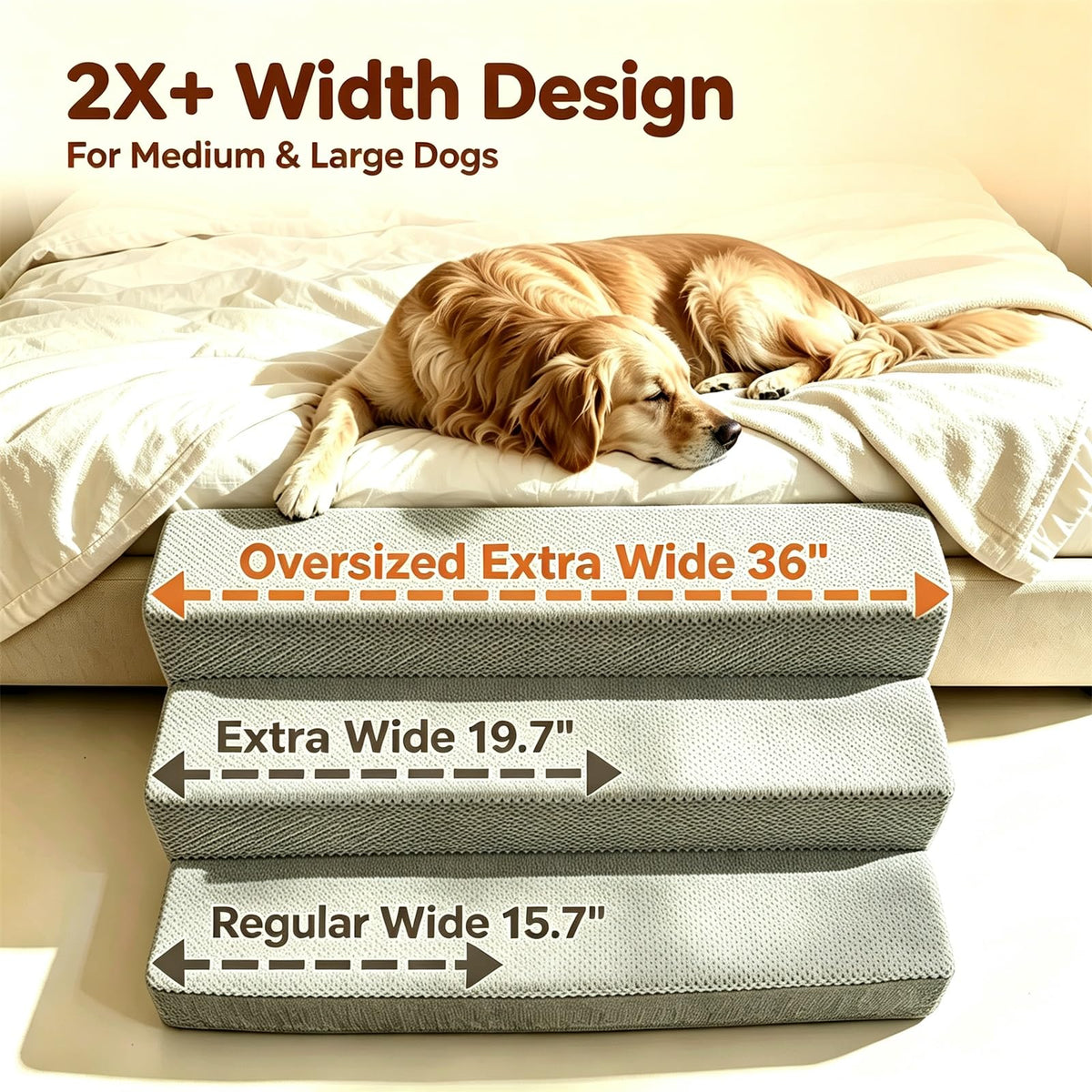 36" Extra Wide Dog Stairs for Large Dogs (Gray / Extra Wide)
