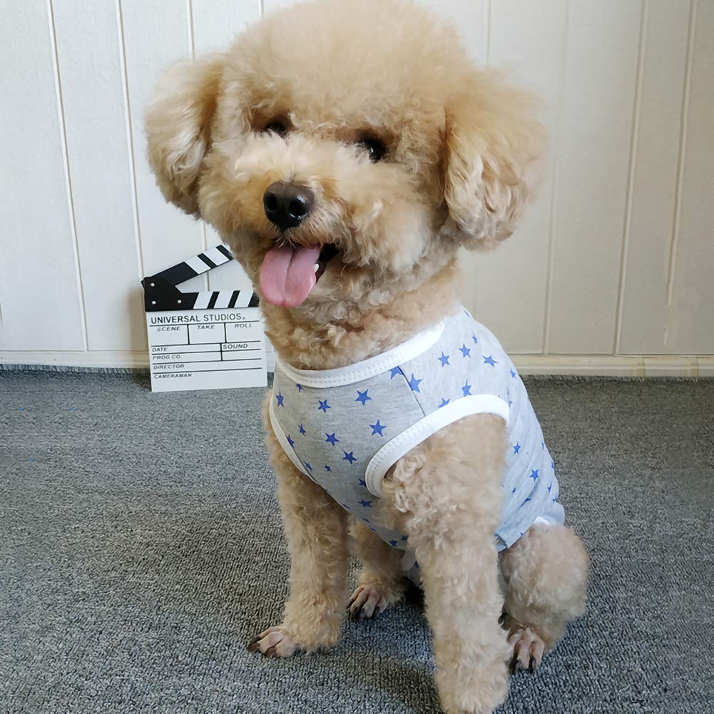 Dog’s Recovery Suit Post Surgery Shirt for Puppy (Large / grey stars)