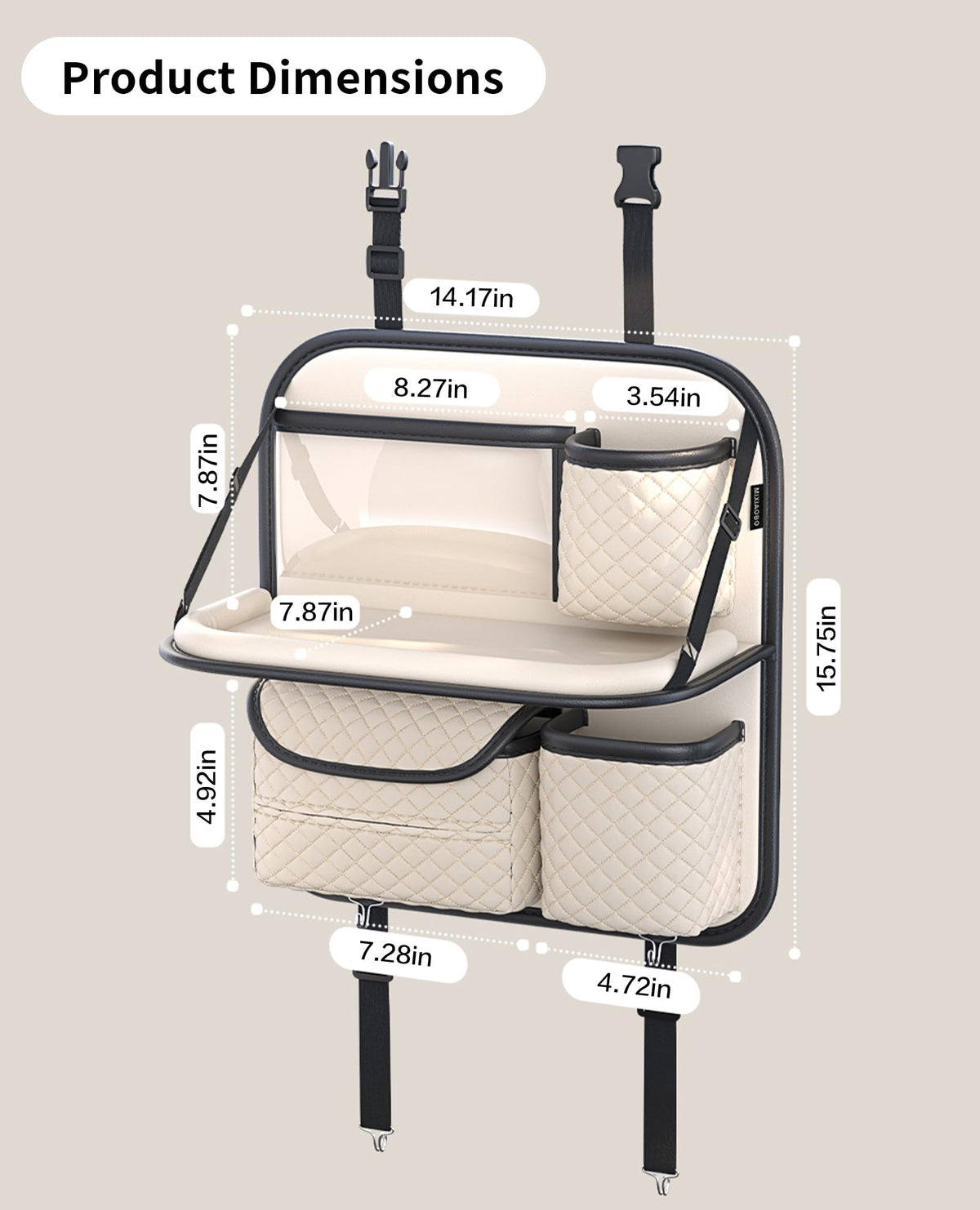 PU Leather Backseat Car Organizer with Tray (Beige)