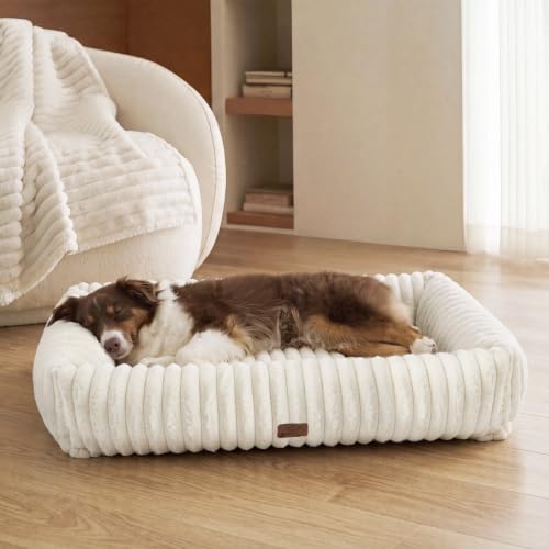 ComfyFleece® Cute Dog Beds Large Sized Dog Washable (40.0"L x 28.5"W x 8.0"Th / Cream)