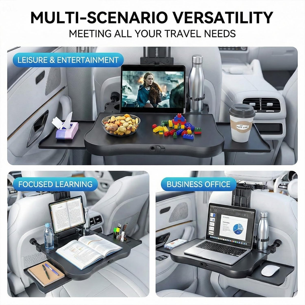 Car Back Seat Tray Table with Expandable Tray (Mechanical back table board)