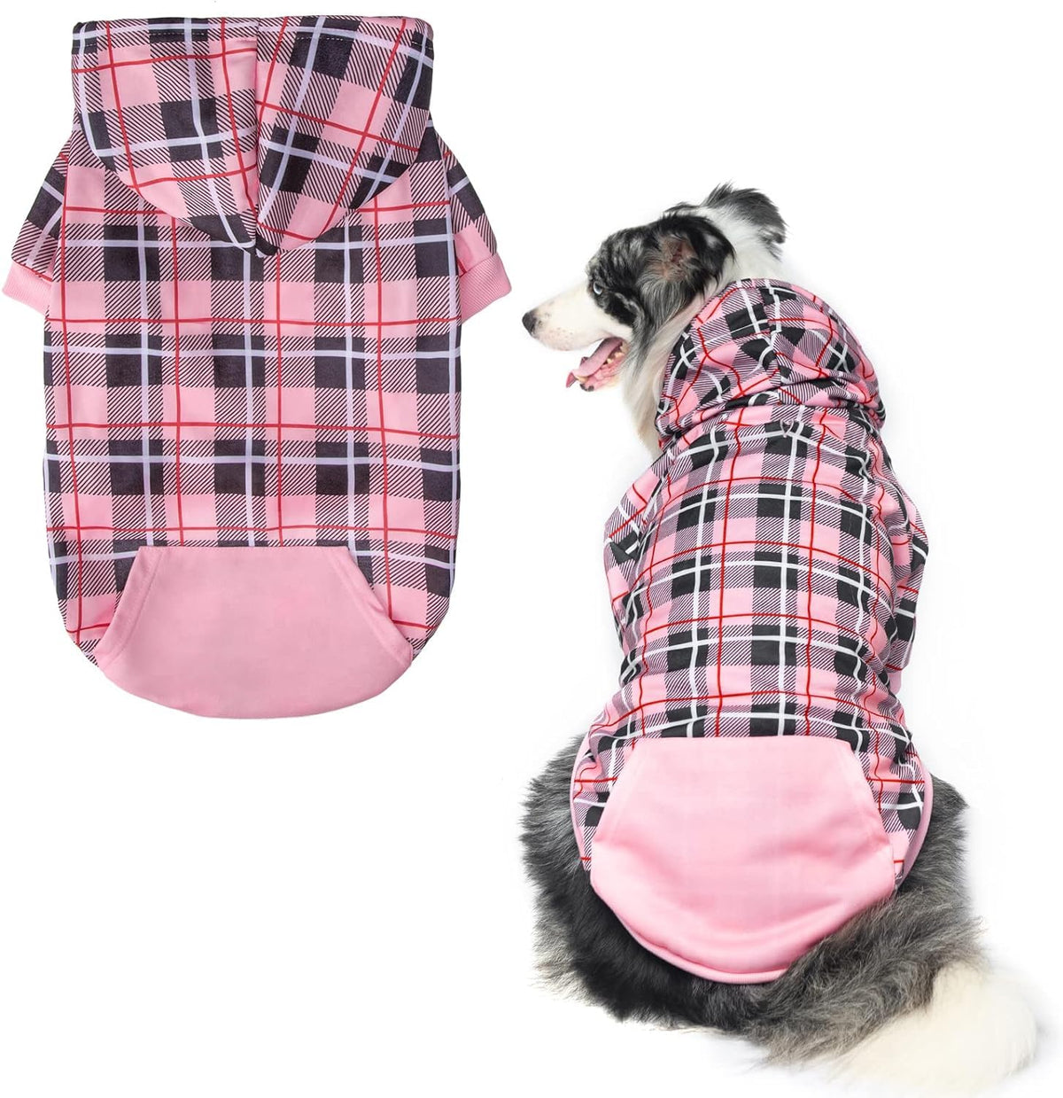 Plaid Dog Hoodie (Pink / X-Large)