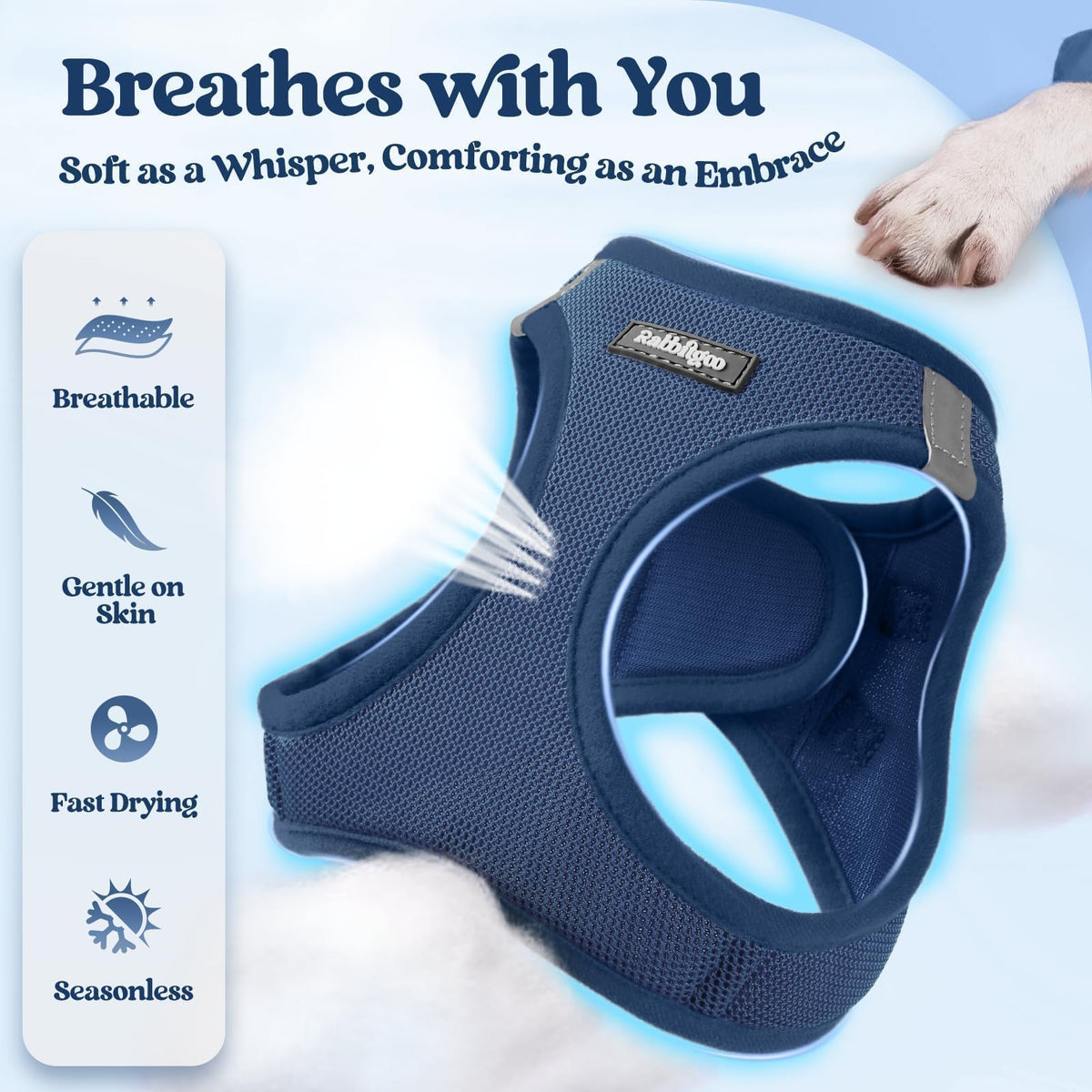 Dog Harness Medium Sized and Leash Set (Navy Blue / L (chest: 18.2 - 20.5"))