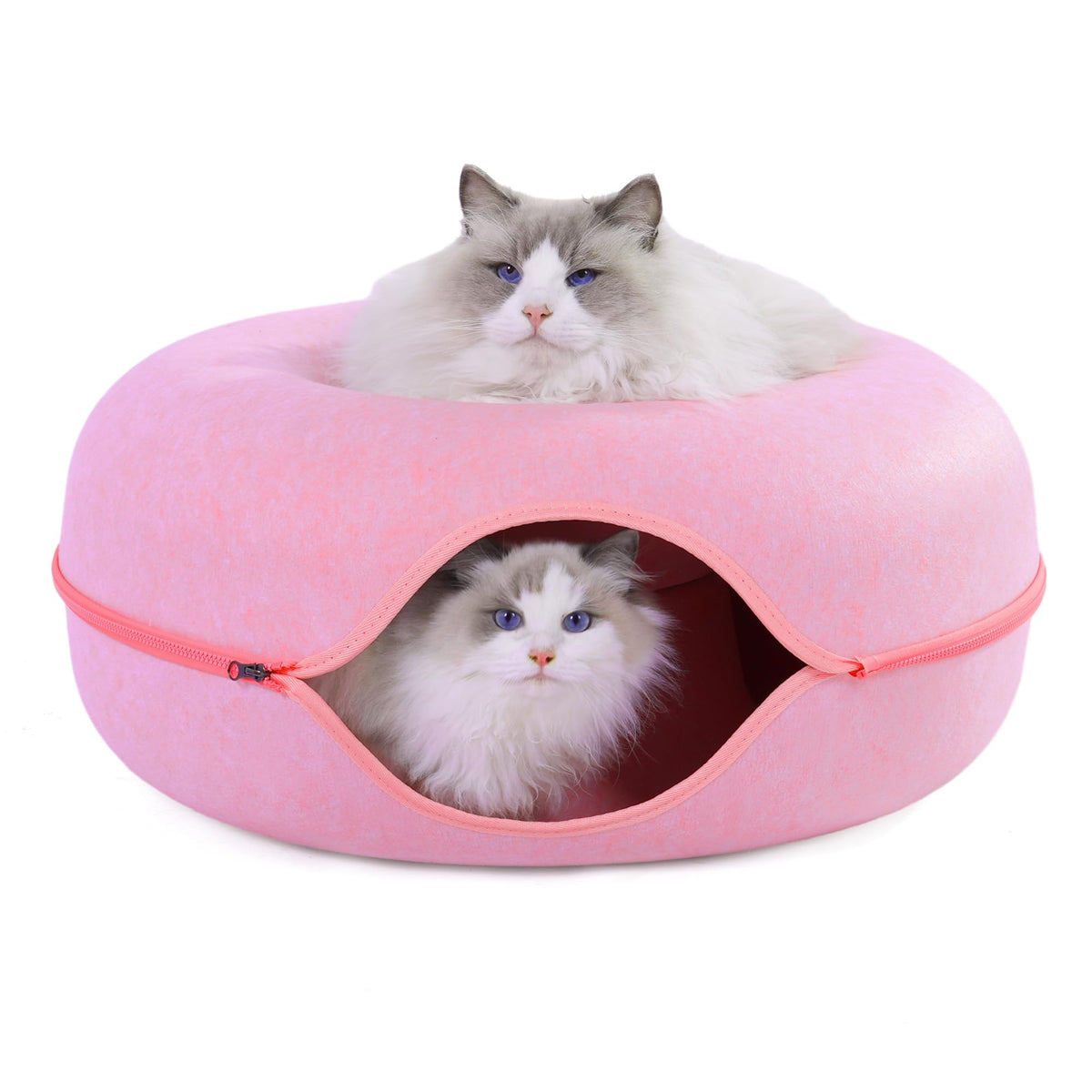 Large Cat Tunnel Bed for Indoor Cats with 3 Toys (L(24x24x11) / Pink)