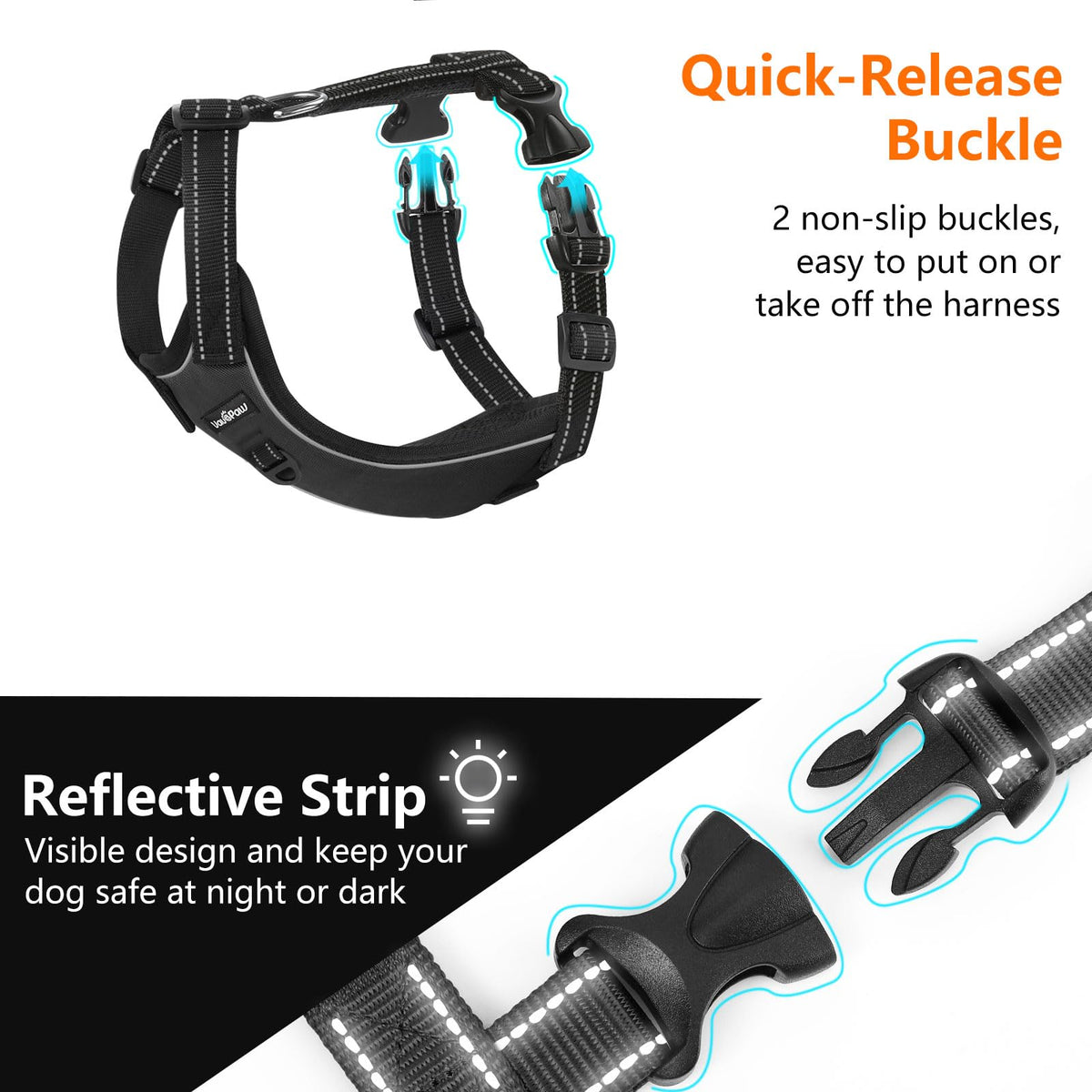 Dog Seat Belt Vest Harness for Car (Carbon Black / L (Chest: 22-32.3", Neck: 16.9-26"))