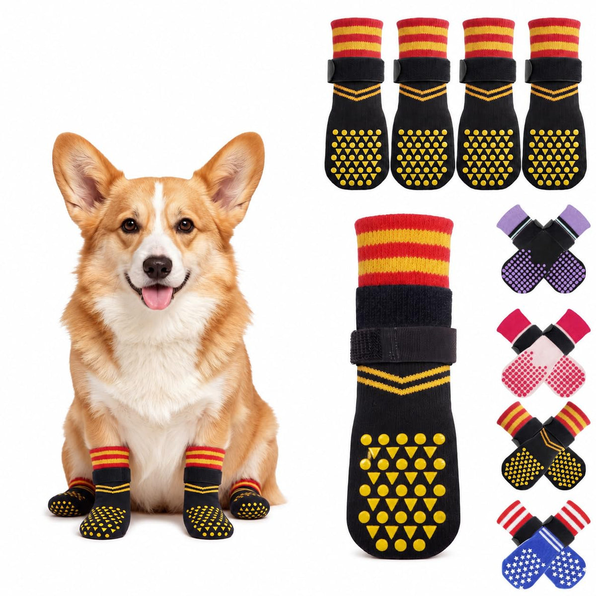 2 Pairs Anti Slip Dog Socks with Grips (Xs(paw width: 1.57") / Black)