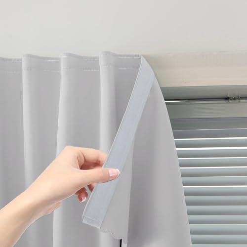 Instant Blackout Window Curtain with Reusable Adhesive (71"W x 72"L (Pack of 2) / Light Grey)