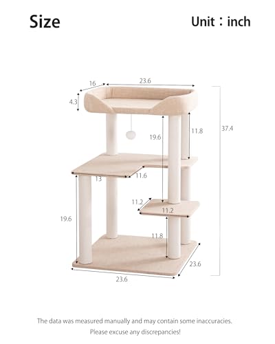 37.5" Cat Tree Tower for Large & Senior Cats (Ivory 37.4'')