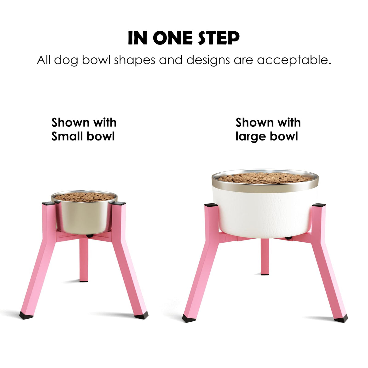 Elevated Dog Bowl Stand for Medium Large Dogs (Pink, Square / Height: 11", Width: 7-10.6")