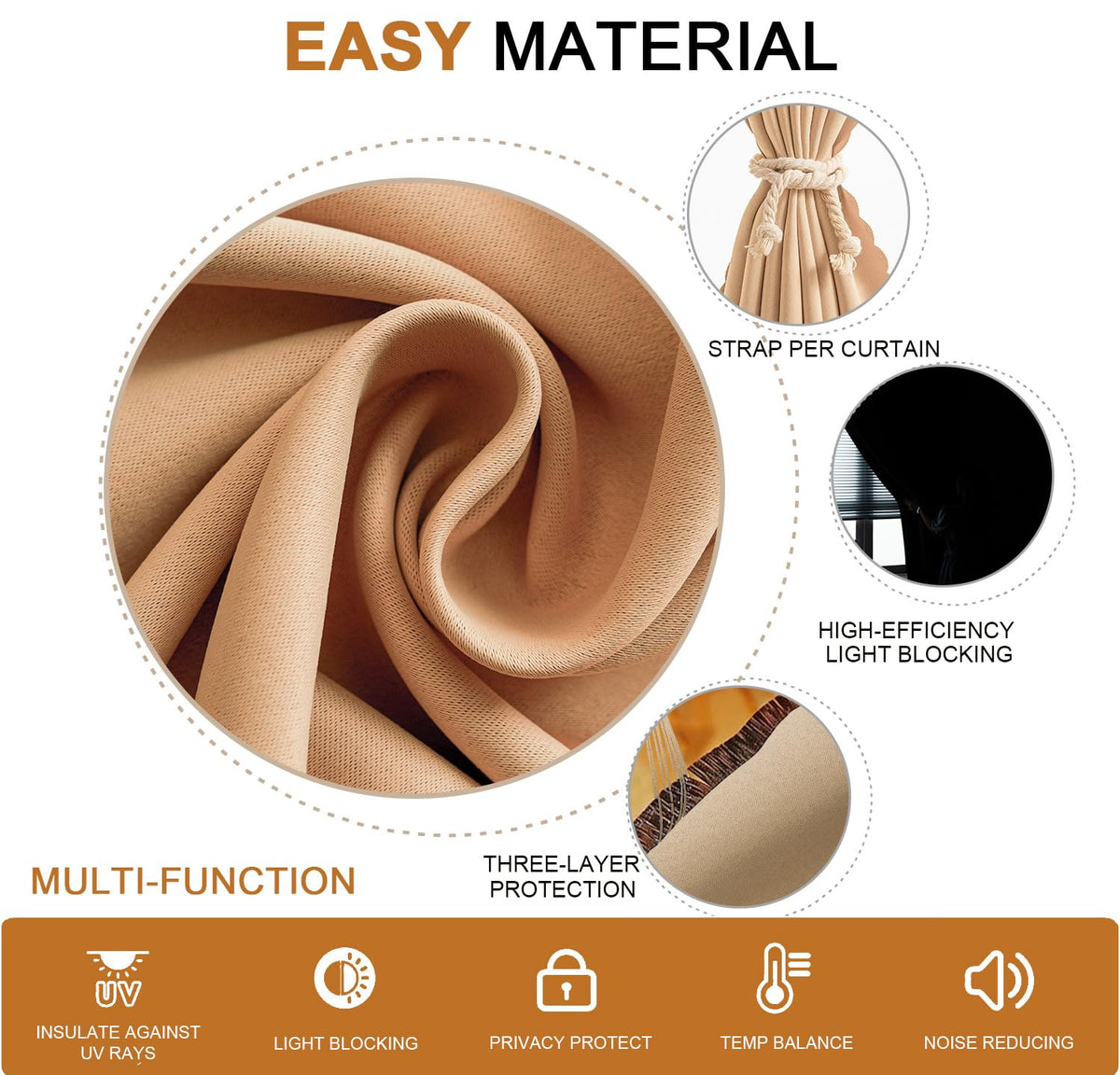 Self Adhesive Blackout Curtains (47"W x 71"L (Pack of 1) / Brown)