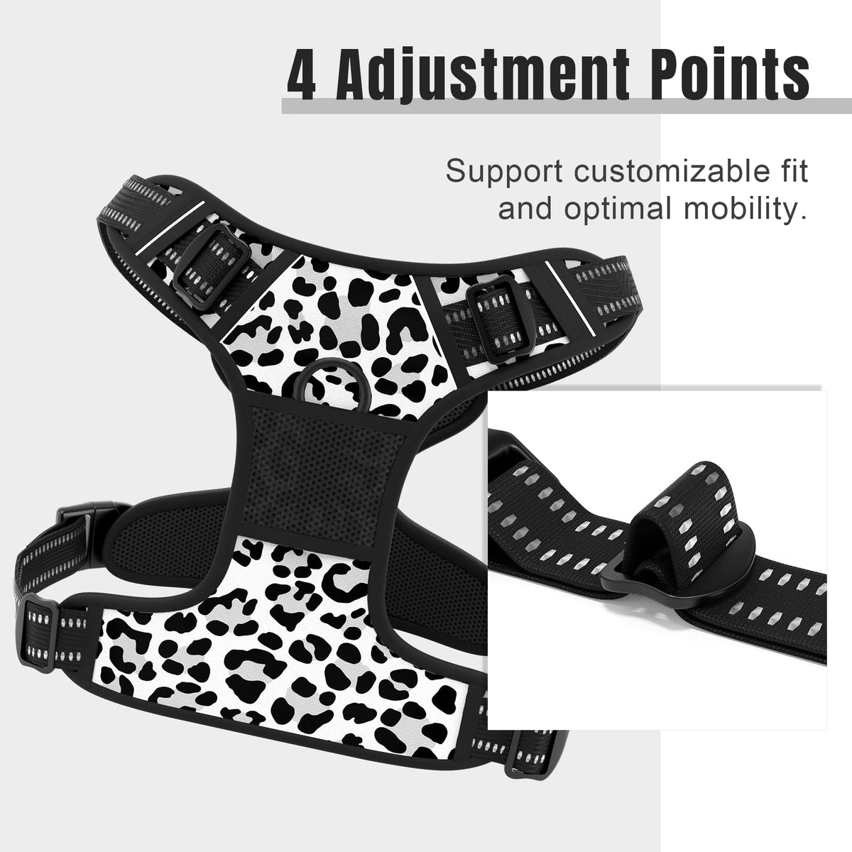 No Pull Dog Harness (White Leopard Print / Small)