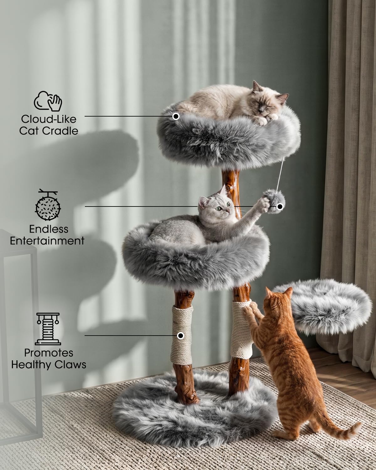 Solid Wood Cat Tree (Charcoal Grey / Small)