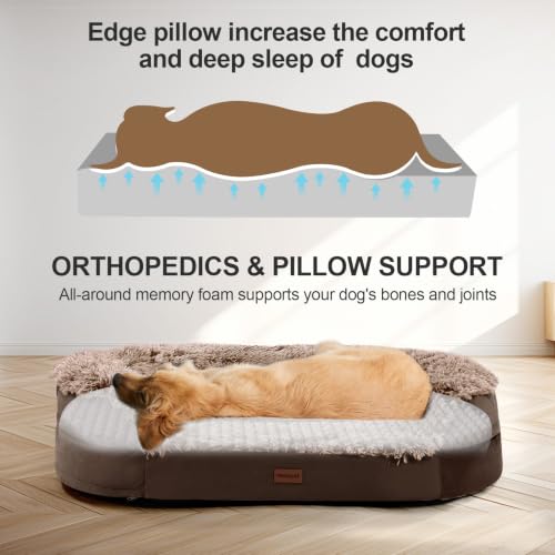 Fluffy Calming Jumbo Orthopedic Dog Beds for Extra Large Dogs (Brown / 48.0"Lx35.0"Wx7.6"H)