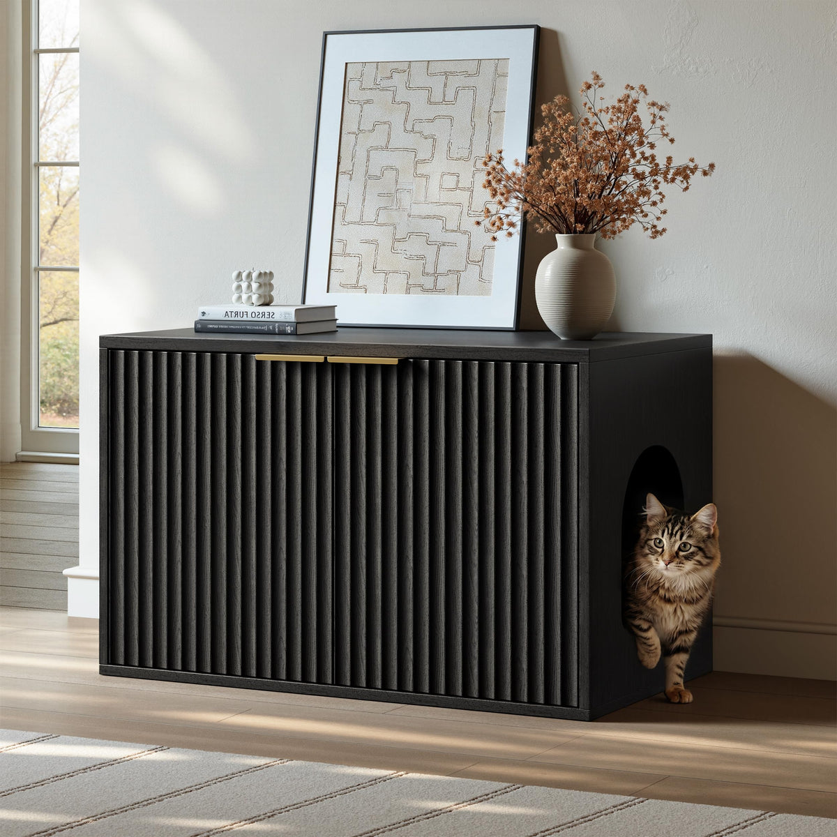 31.5" Cat Litter Box Enclosure Furniture (Black)