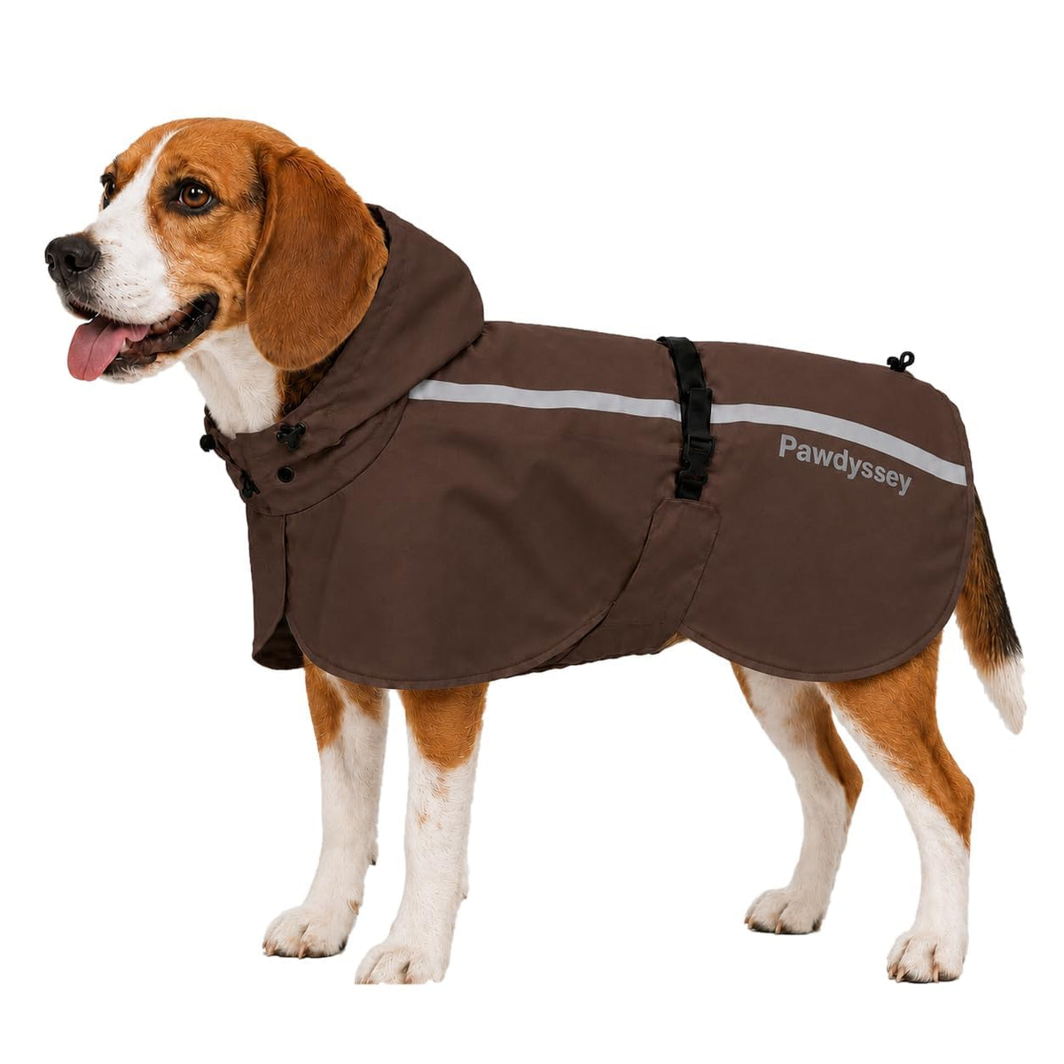 Stretch Fabric Dog Raincoat with Hood (Brown / Medium)