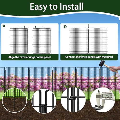 10 Panels No Dig Decorative Garden Fences (Black / 10 Panels-36in(H)x25.2ft(L)-Flat)