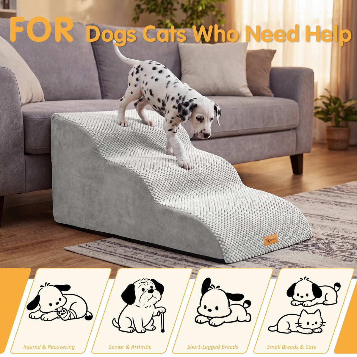 High Density Extended Foam Dog Ramp&Steps 3 Tiers (Light Grey / 33.1*15.7*15.7)