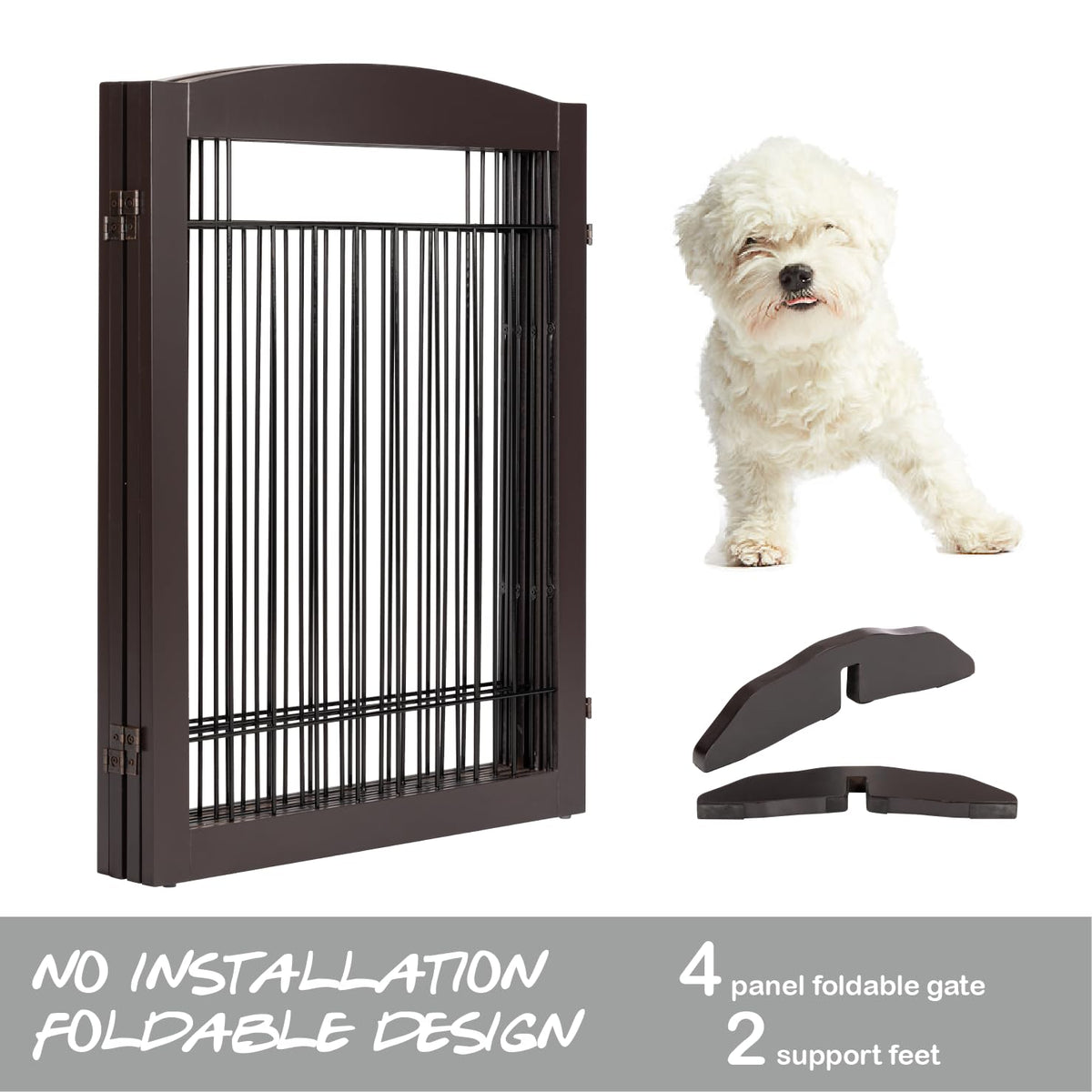 Extra Wide Foldable Dog gate for Doorway (Espresso / 【4 Panels】96"W x 32"H)