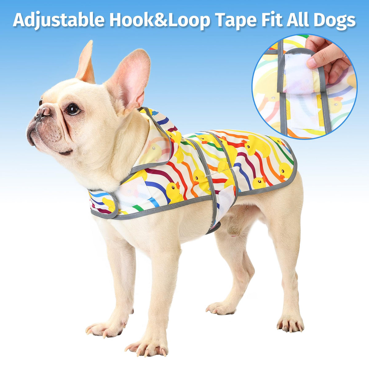 Dog Raincoat for Medium Dogs Waterproof Jacket Hooded Rain Coats with Reflective Strips Leash Hole & Poncho Adjustable Fit (Rainbow Ducks / Medium)