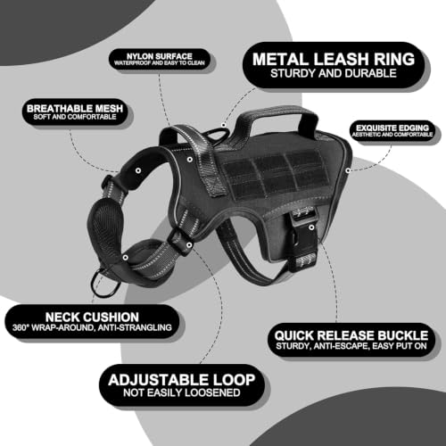 Dog Harness Tactical No Pull for Small Sized Dog with Handle (Black / S(Neck:16-22",Chest:20-28"),18-35 lbs)