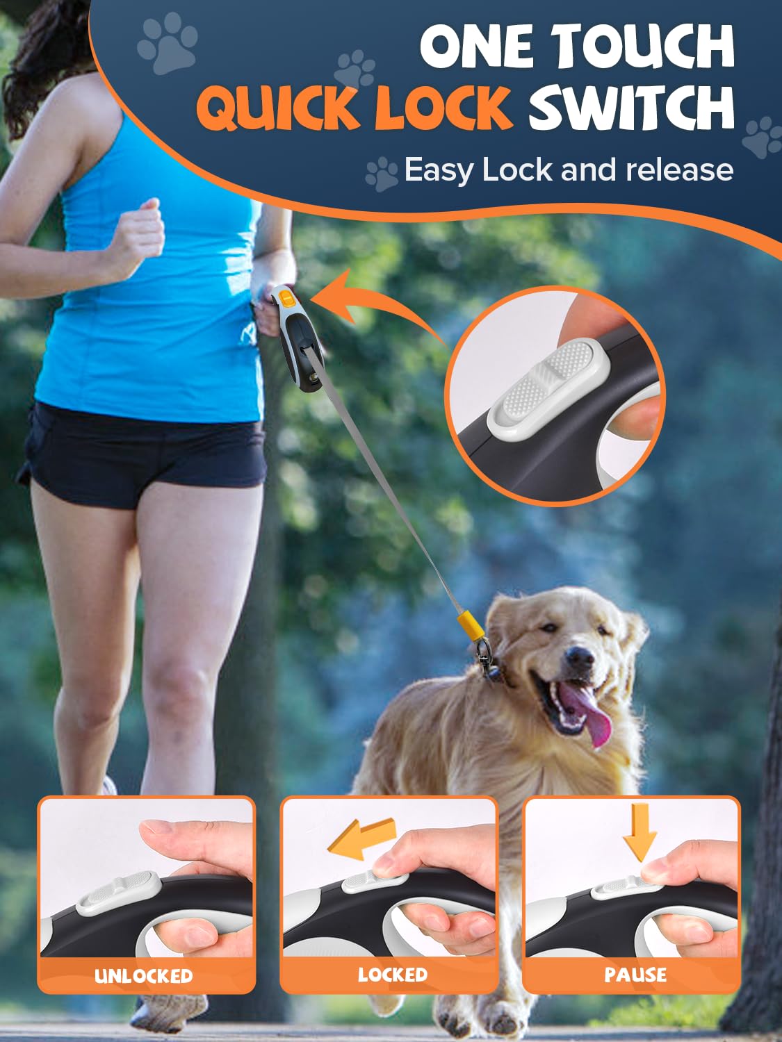 Retractable Dog Leash with LED Flashlight (White)