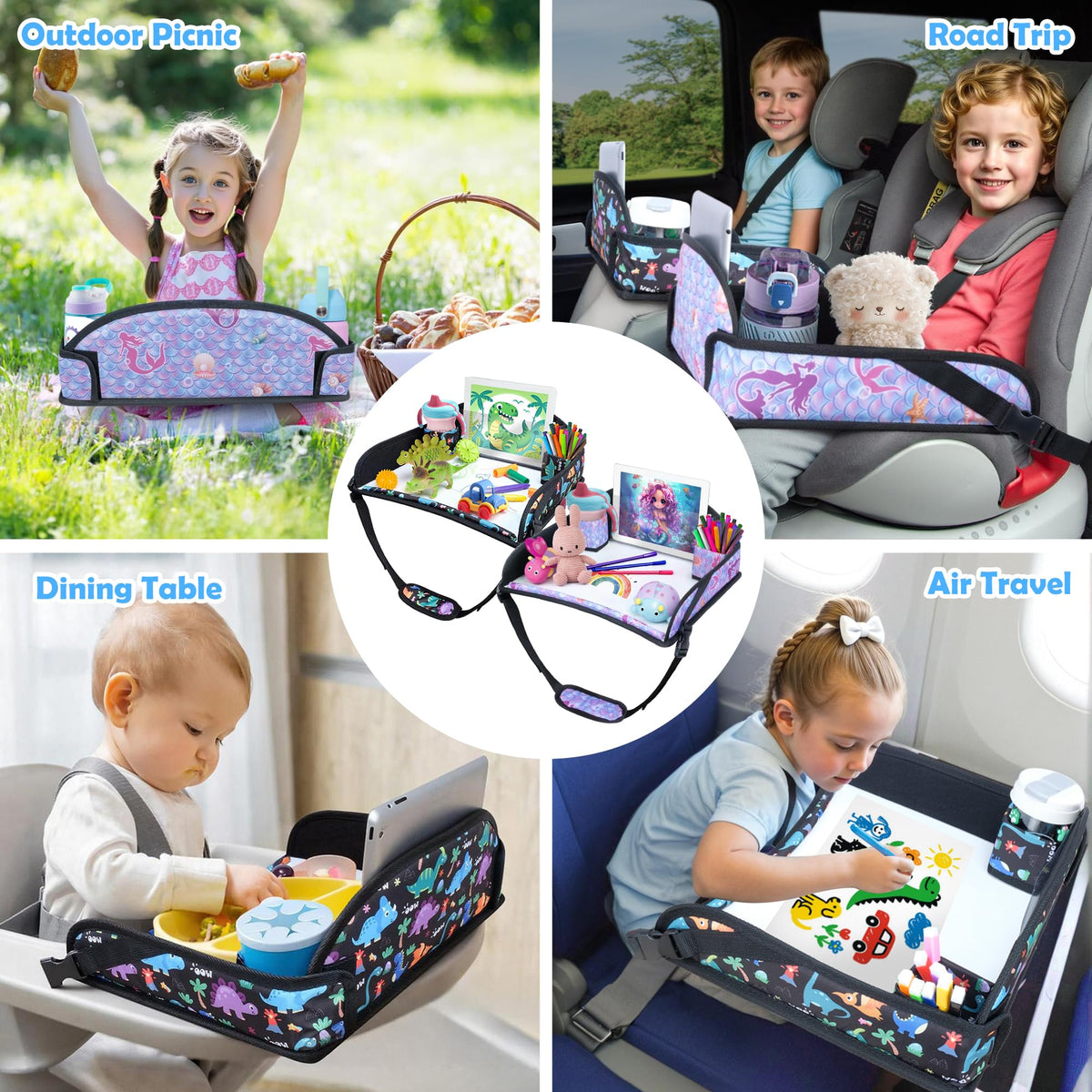Kids Travel Tray for Carseat (Dinosaur & Mermaid)