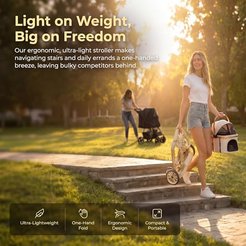 All Terrain Pet Stroller for Small Medium Dogs & Cats (Beige / Small)