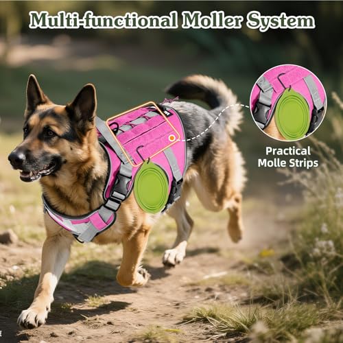 Heavy Duty Tactical Dog Harness for Small Dogs (Pink / S (Chest: 19.6-31.5", Neck: 11-19.6"))