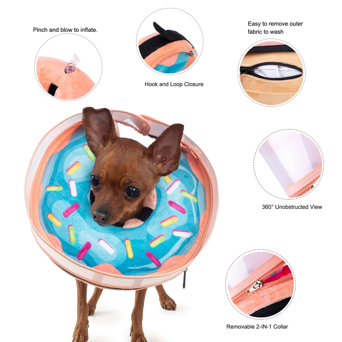 Inflatable Dog Cone Collar with Enhanced Anti (Small / Donut Blue)