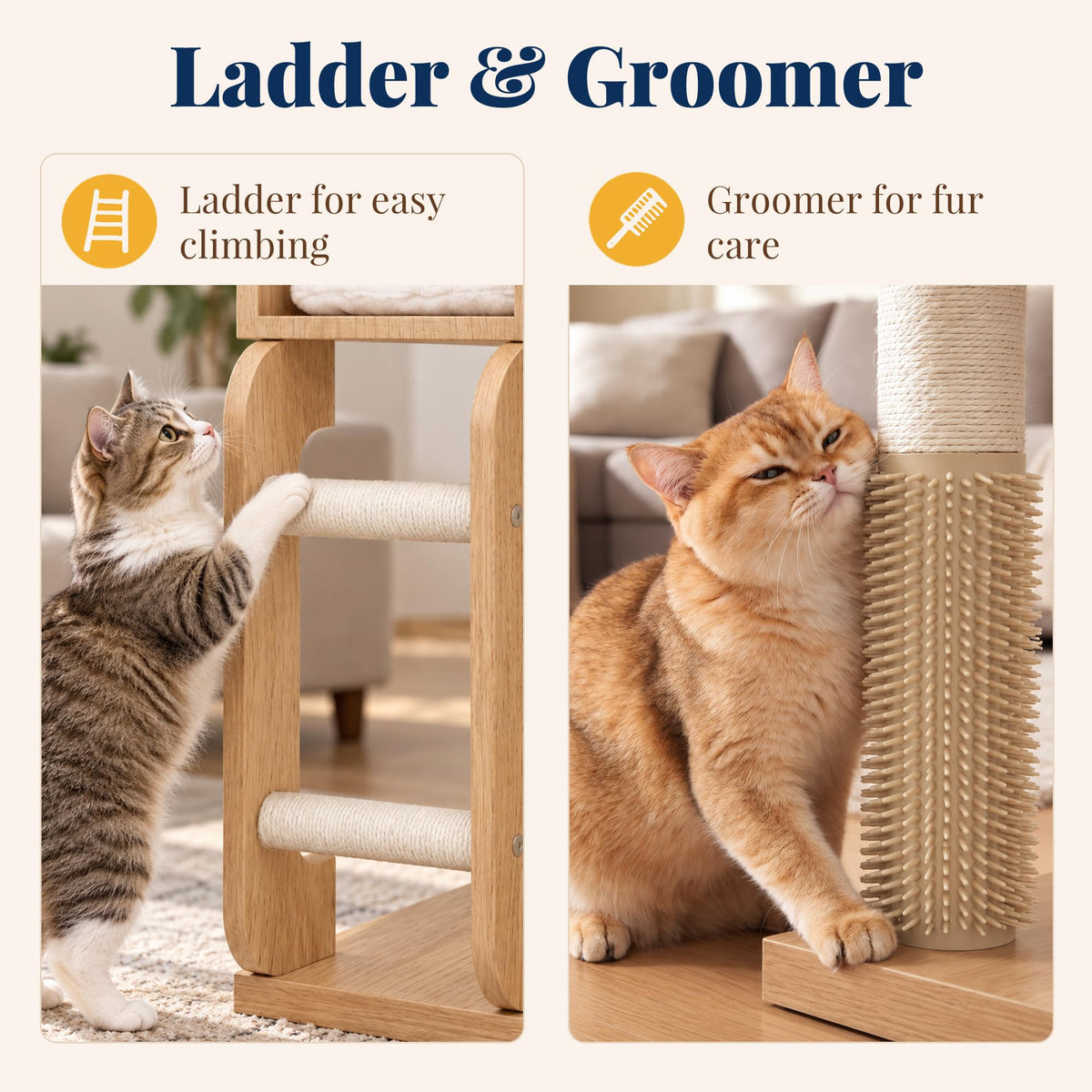 Wooden Cat Tree Tower with Large Condos (White Oak)