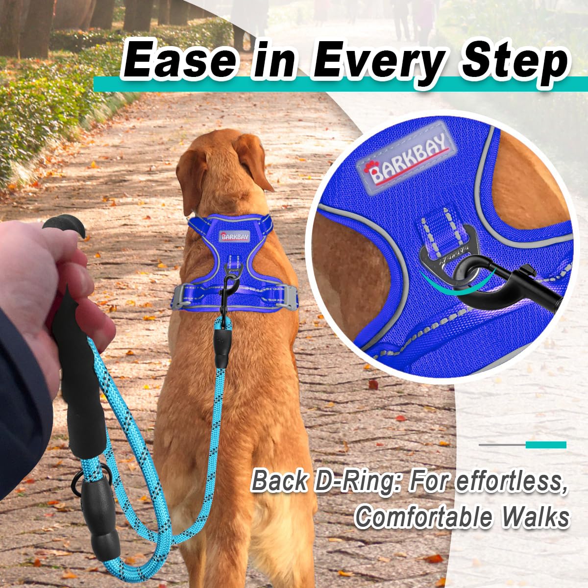 Dog Harness for Large Dog No Pull Mesh 2 Clips Dog Vest (Sapphire Blue-Mesh / Large)