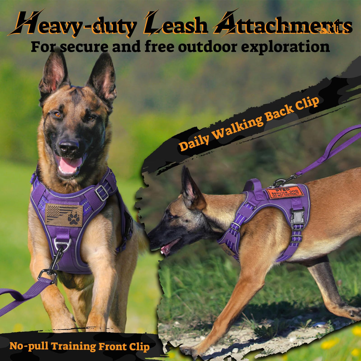 Tactical Dog Harness for Large Dogs (Xl(chest:23.6"-41.8",neck:21.7"-32.3",back:9.1") / Purple)